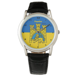 Ukraine & Lwiwer Stadt - Wappen, ukrainische Flagg Armbanduhr