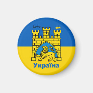 Ukraine & Lwiwer Stadt - Wappen, ukrainische Flagg Magnet