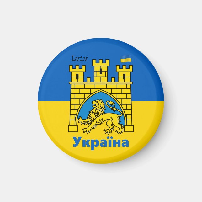 Ukraine & Lwiwer Stadt - Wappen, ukrainische Flagg Magnet (Vorne)