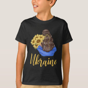 Ukraine Mädchen mit Sonnenblumen Blaue Gelbe Farbe T-Shirt
