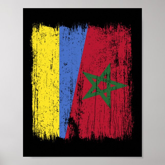 Ukraine Morocco Half Flag Ukrainian Moroccan Herit Poster (Vorne)