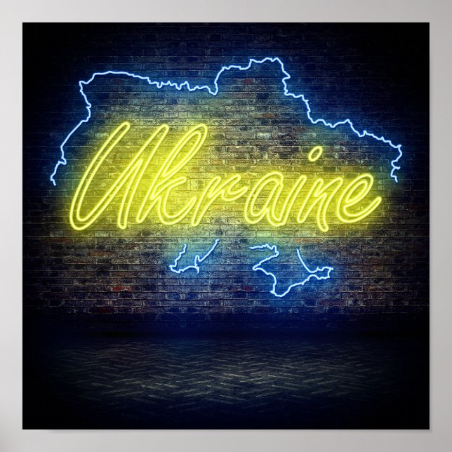 Ukraine Neon Sign Flag Poster (Vorne)