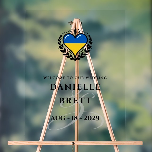 Ukraine Paarherz Hochzeit Willkommen Acrylschild (Neutral)