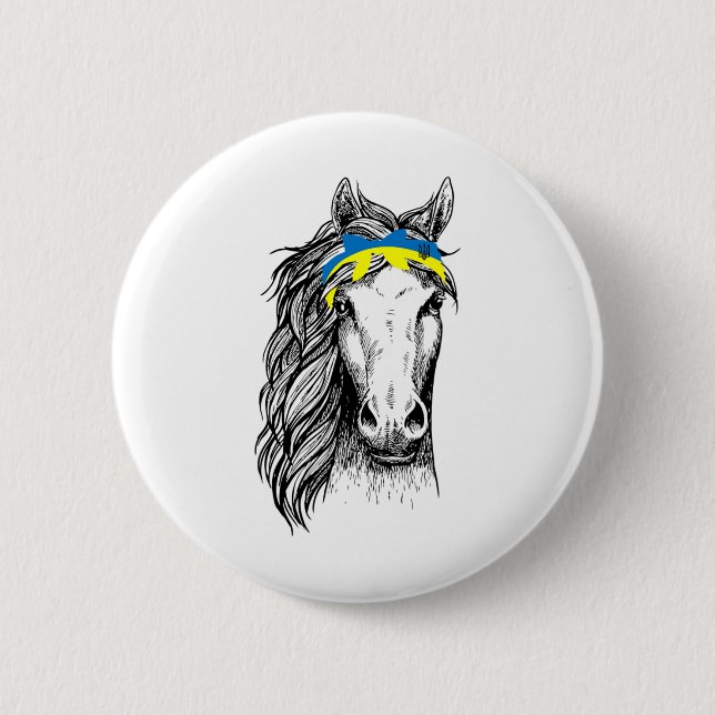 Ukraine Pferd Bogen Ukraine-Flagge Ich stehe mit d Button (Vorderseite)