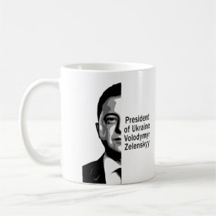 Ukraine Präsident Zelenskyy Half Portrait B&W Art Kaffeetasse