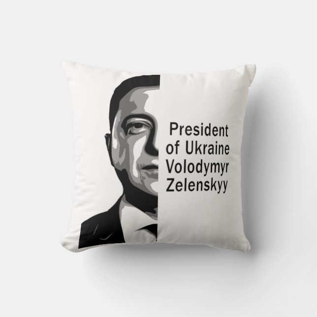 Ukraine Präsident Zelenskyy Half Portrait B&W Art Kissen (Vorderseite)