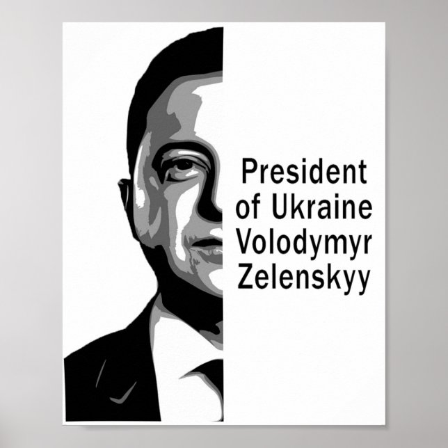 Ukraine Präsident Zelenskyy Half Portrait B&W Art Poster (Vorne)