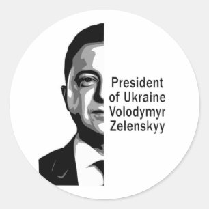 Ukraine Präsident Zelenskyy Half Portrait B&W Art Runder Aufkleber