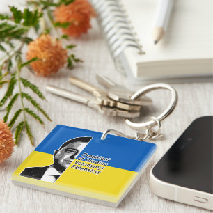 Ukraine Präsident Zelenskyy Half Portrait B&W Art Schlüsselanhänger