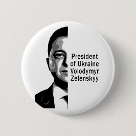 Ukraine Präsident Zelenskyy Half Portrait B&W Button