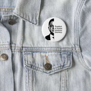 Ukraine Präsident Zelenskyy Half Portrait B&W Button
