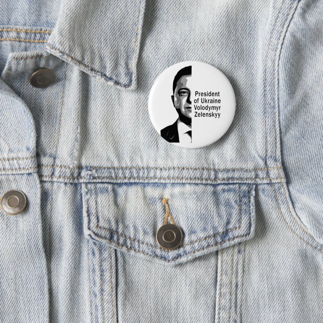 Ukraine Präsident Zelenskyy Half Portrait B&W Button (Beispiel)