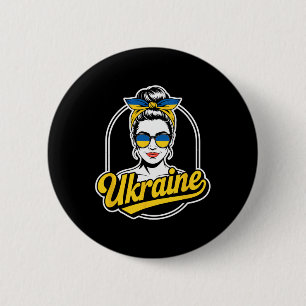 Ukraine Retro-Stil Frau Grafik Kultureller Stolz A Button