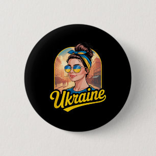 Ukraine Retro-Stil Frau Grafik Kultureller Stolz A Button