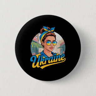 Ukraine Retro-Stil Frau Grafik Kultureller Stolz A Button
