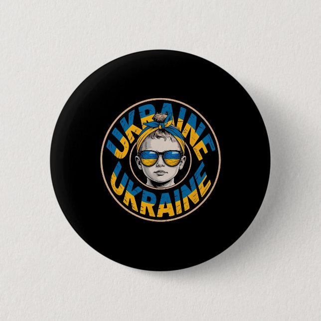 Ukraine Retro-Stil Frau Grafik Kultureller Stolz A Button (Vorderseite)