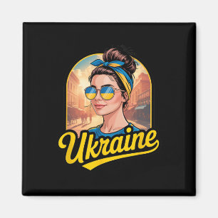 Ukraine Retro-Stil Frau Grafik Kultureller Stolz A Magnet