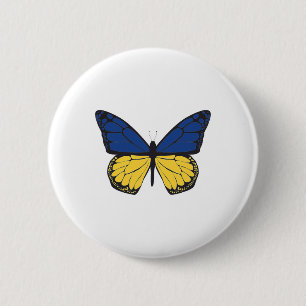 Ukraine Schmetterling - Blau und Gelbe Flagge - Fr Button