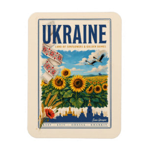 Ukraine Sonnenblume Goldene Kuppel Illustration Re Magnet