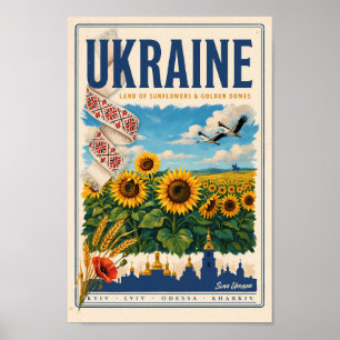Ukraine Sonnenblume Goldene Kuppel Illustration Re Poster