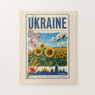 Ukraine Sonnenblume Goldene Kuppel Illustration Re Puzzle