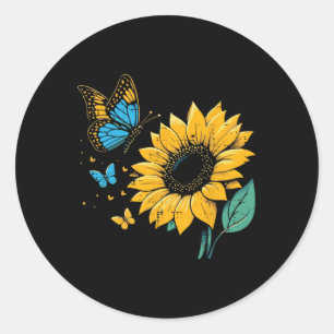 Ukraine Sonnenblume Schmetterling Ukrainische Mädc Runder Aufkleber