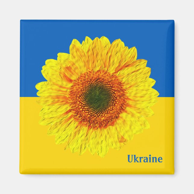 Ukraine Sonnenblume und ukrainische Flagge / Blume Magnet (Vorne)