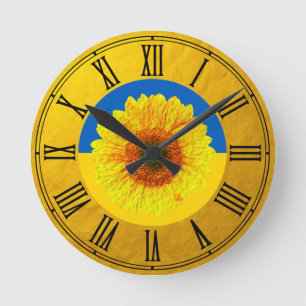 Ukraine Sonnenblume und ukrainische Flagge / Blume Runde Wanduhr