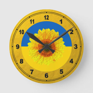 Ukraine Sonnenblume und ukrainische Flagge / Blume Runde Wanduhr