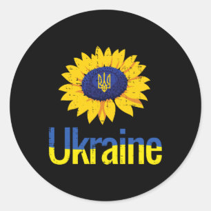 Ukraine-Sonnenblumen-Dreizack Tryzub Ukrainisches  Runder Aufkleber