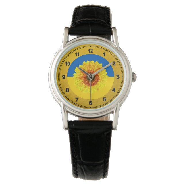 Ukraine Sonnenblumen und ukrainische Flagge / Blüt Armbanduhr (Vorderseite)