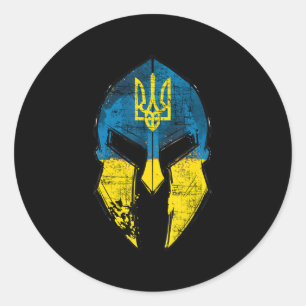 Ukraine Sparta Helmet Ukraine Wappen Flag Männer F Runder Aufkleber