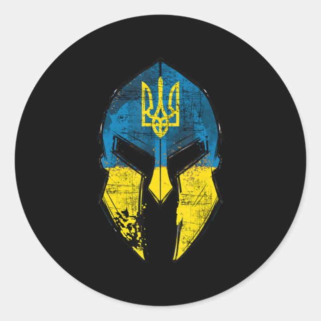Ukraine Sparta Helmet Ukraine Wappen Flag Männer F Runder Aufkleber (Vorderseite)