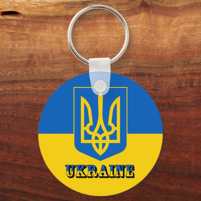 Ukraine, Tryzub, ukrainische Flagge/Wappen-Coat Schlüsselanhänger (Vorderseite)