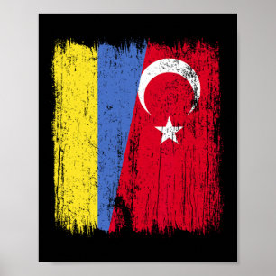 Ukraine Türkei Halbe Flagge Türkei Ukrainisch Türk Poster