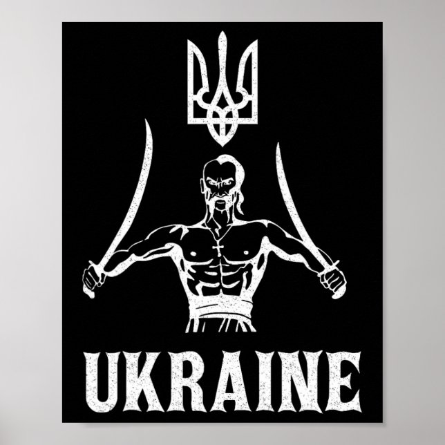 Ukraine Ukrainisch Kiew Trysub Flagge 8  Poster (Vorne)