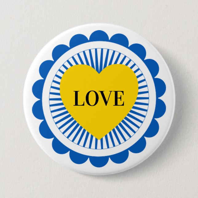 Ukraine Ukrainische Flagge Herztypografie Liebe Button (Vorderseite)