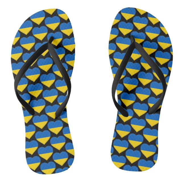 Ukraine ukrainische Flaggen Farben Herz Muster Flip Flops (Fußbett)