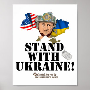 Ukraine Umriss und Flagge USA Zelensky Stand mit U Poster