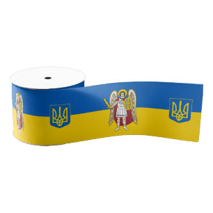 Ukraine und Kiew-Stadtmatte, ukrainische Flagge Ripsband