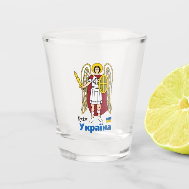 Ukraine und Kiew-Stadtmatte, ukrainische Flagge S Schnapsglas (Vorderseite)
