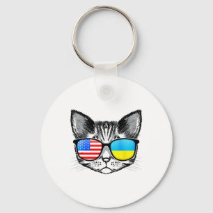 Ukraine Us Flag Wurzeln Katze Ukrainisch Amerikani Schlüsselanhänger