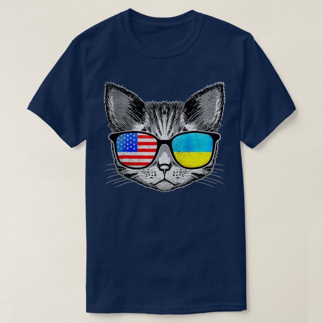 Ukraine US-Flaggenwurzeln Katze Ukrainischer Ameri T-Shirt (Design vorne)