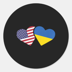 Ukraine USA-Flaggen T-Shirt Herz Ukrainisch Amerik Runder Aufkleber