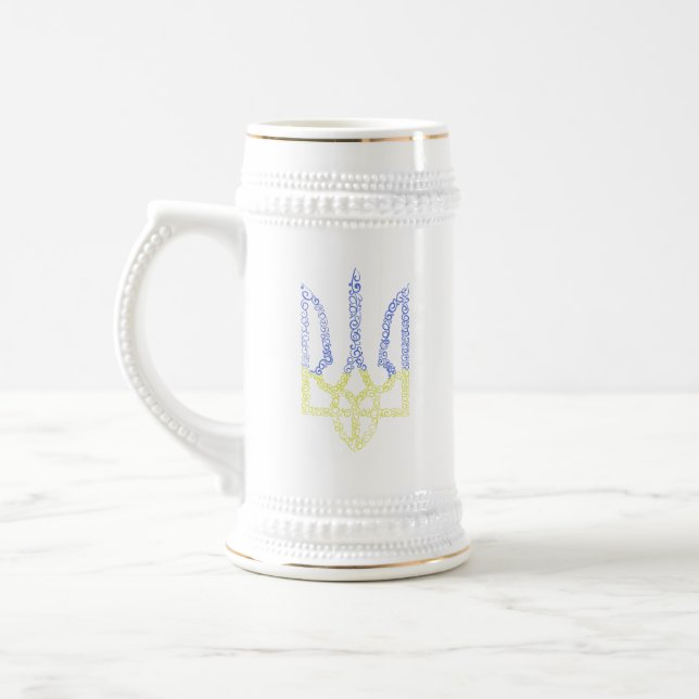 Ukraine-Wappen-Trident-Trendsub-Spiralmuster Bierglas (Links)