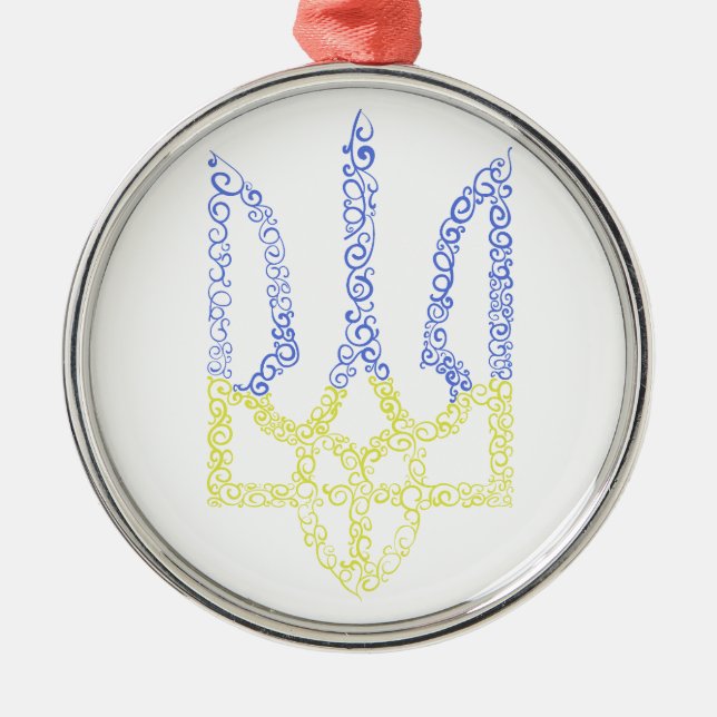 Ukraine-Wappen-Trident-Trendsub-Spiralmuster Ornament Aus Metall (Vorne)