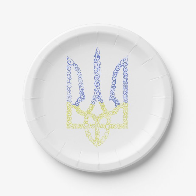 Ukraine-Wappen-Trident-Trendsub-Spiralmuster Pappteller (Vorderseite)