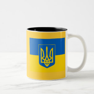UKRAINE-Wappen und Flagge Zweifarbige Tasse