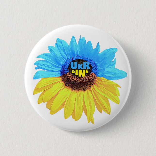 Ukraine watercolor sunflower blue yellow flag button (Vorderseite)
