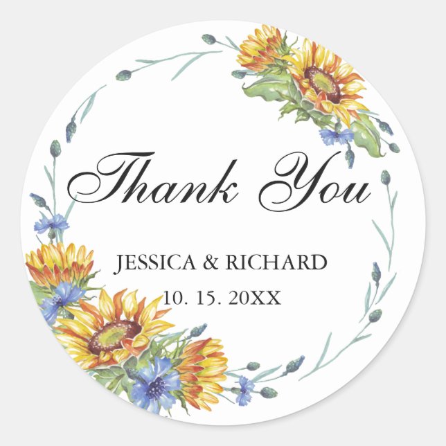 Ukraine Watercolor Wedding Classic Round Aufkleber (Vorderseite)